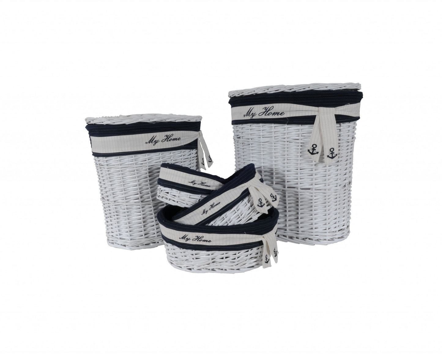 14.5inches x 20inches x 23inches WhiteBlueOvalWillow Basket Set of 5